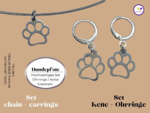 Schmuckset Hund Pfoten Ohringe Kette Pfötchen Kettenanhänger