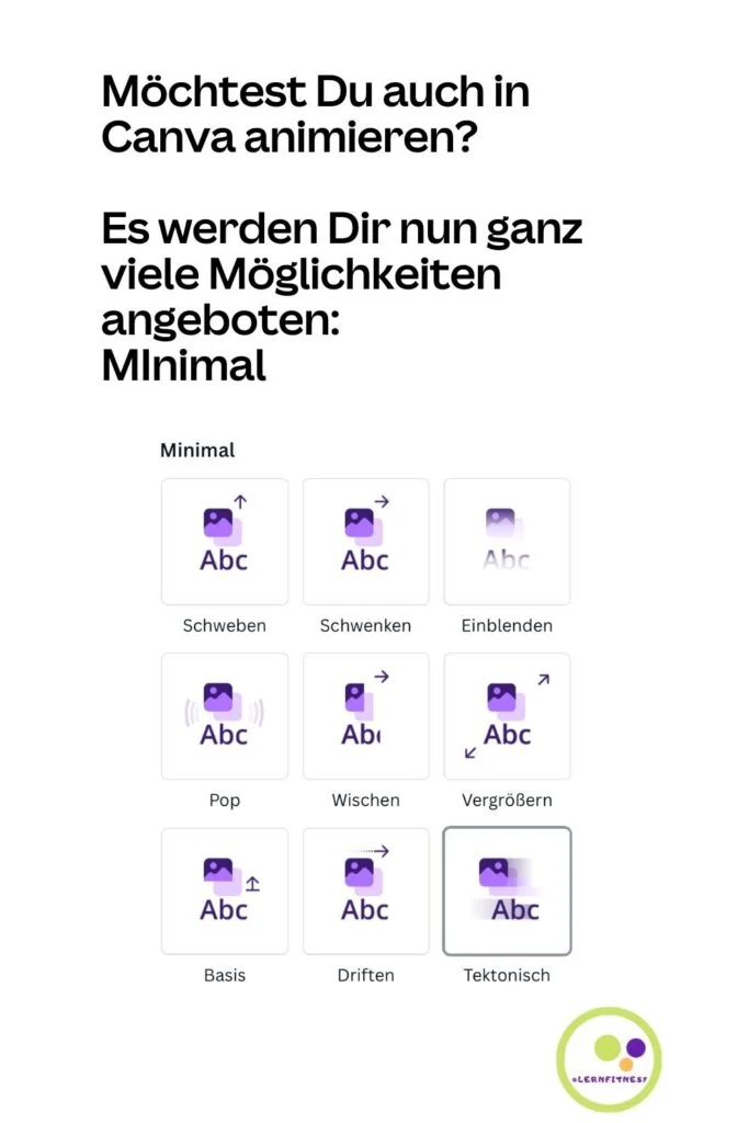 Objektanimationen in Canva - Animieren in Canva mit Minimal