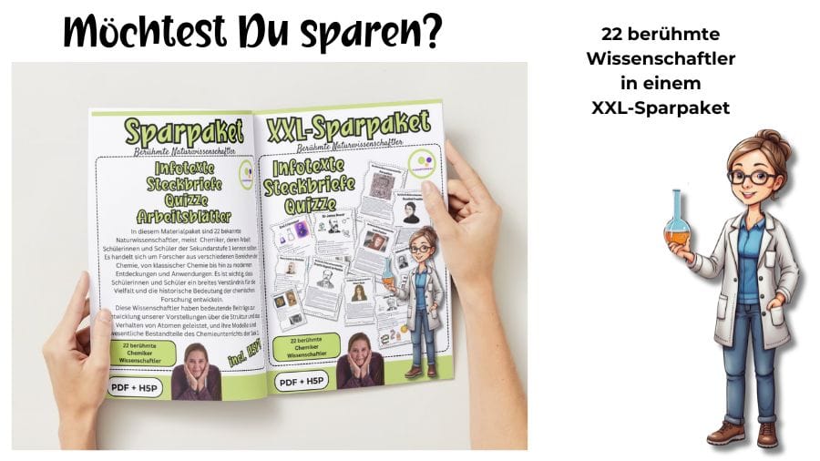 Unterrichtsmaterial über 22 berühmte Forscher – Sparpaket mit Infotexten, Steckbriefen und Quiz für die Sek I in Chemie Naturwissenschaften