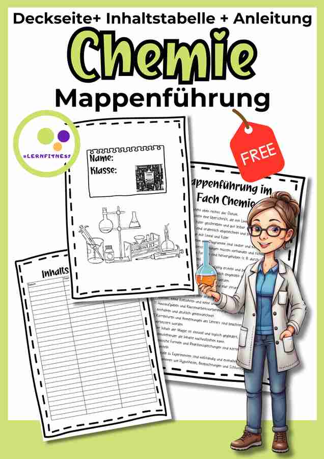 Chemie Mappenführung kostenlos auf Eduki – Deckblatt, Inhaltsverzeichnis und Anleitung für die Chemie-Mappe (Lernfitness)