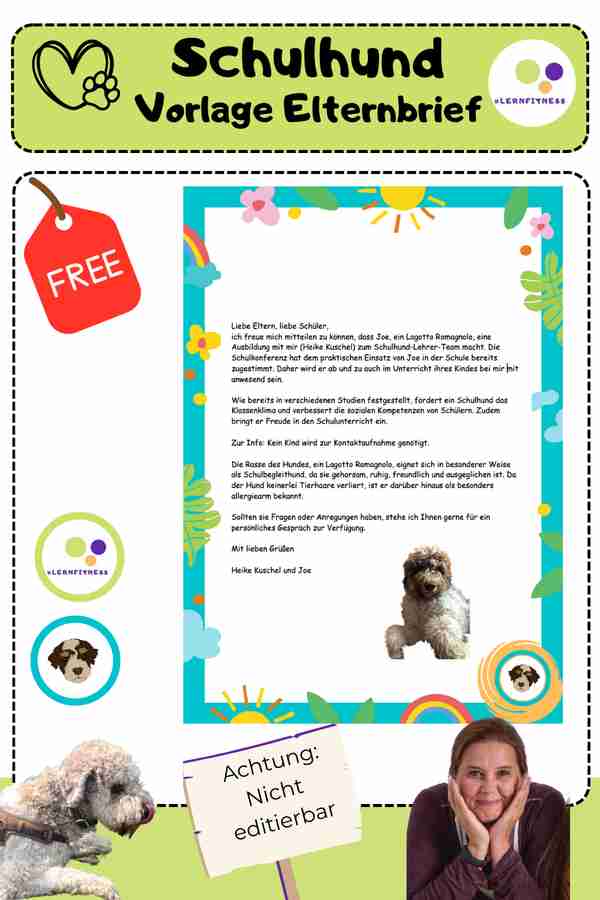 Schulhund Vorlage Elternbrief kostenlos auf Eduki – Infobrief für Eltern zum Schulhund-Einsatz (Lernfitness)
