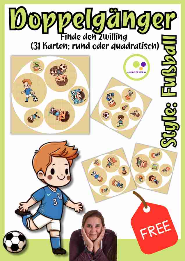 Doppelgänger Spiel „Finde den Zwilling“ Fußball kostenlos auf Eduki – 31 Karten (rund oder quadratisch)Unterrichtsmaterial von Lernfitness