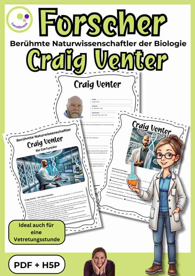 Forscher: Craig Venter – Steckbrief, Quiz und interaktive Übungen (PDF + H5P)