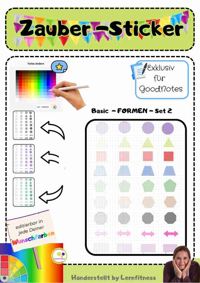 Zaubersticker für GoodNotes - editierbar in jede Wunschfarbe - Geometrie Magic Stickers