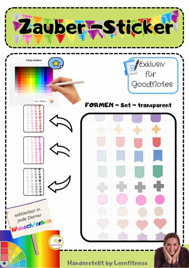 Zaubersticker für GoodNotes - editierbar in jede Wunschfarbe - Magic Stickers Formen