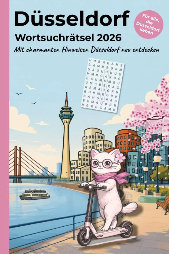 Cover des Buches Düsseldorf Wortsuchrätsel 2026 aus der Stadt-Momente-Reihe.