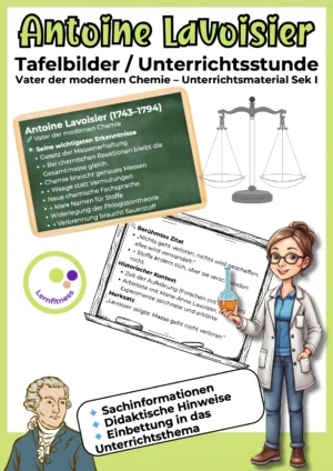 Tafelbilder und Lehrerhandreichung zum Gesetz der Massenerhaltung nach Antoine Lavoisier für den Chemieunterricht ab Klasse 7.