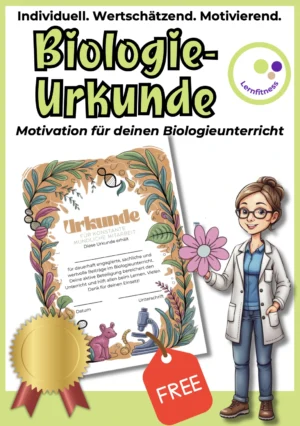 Kostenlose Biologie-Urkunde als PDF zur Motivation und Wertsch&auml;tzung im Biologieunterricht f&uuml;r Klasse 5&ndash;13.