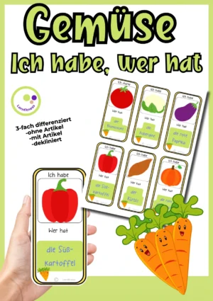 Ich habe, wer hat? Gemüse – differenziertes Sprachspiel für Deutsch, DaZ/DaF, Sachunterricht und Biologie, Klassen 1–6.