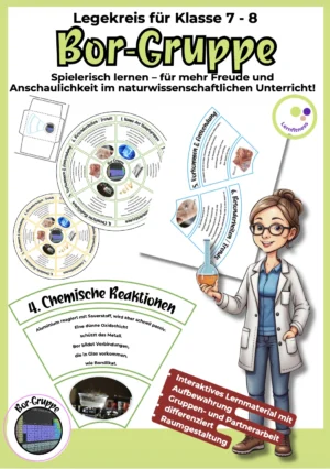 Legekreis zur Bor-Gruppe für den Chemieunterricht in Klasse 7–8 mit differenzierten Segmenten und Lösungen.