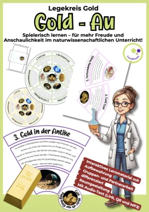 Legekreis Gold (Au) f&uuml;r den Chemieunterricht mit Wissenssegmenten f&uuml;r die Sekundarstufe I.
