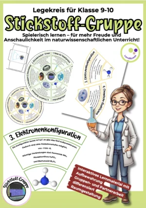 Legekreis zur Stickstoff-Gruppe für Klasse 9–10 mit Segmenten zur 5. Hauptgruppe im Chemieunterricht.