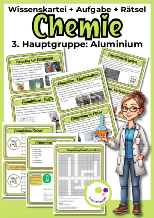 Aluminium-Wissenskartei für Chemie ab Klasse 8 mit Wissenskarten, Steckbrief, Rätseln und Lösungen zur 3. Hauptgruppe