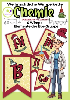 Deckblatt der Chemie-Weihnachtswimpelkette mit 6 farbige Wimpeln zu Bor-Gruppe