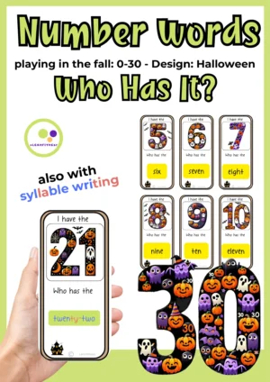 Deckblatt Englisch: Ich habe, wer hat? Halloween mit englischen Zahlwörtern und Zahlen bis 30
