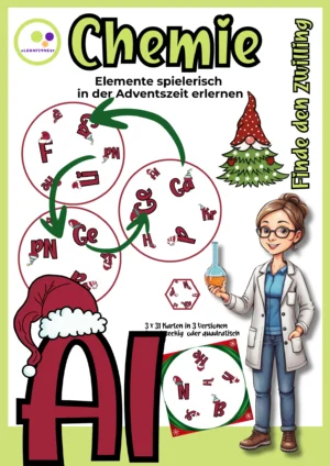 Deckblatt: Finde den Zwilling Weihnachten – Hauptgruppenelemente, 3 × 31 Karten