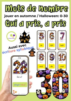 Deckblatt Französisch: Ich habe, wer hat? Halloween mit französischen Zahlwörtern und Zahlen bis 30