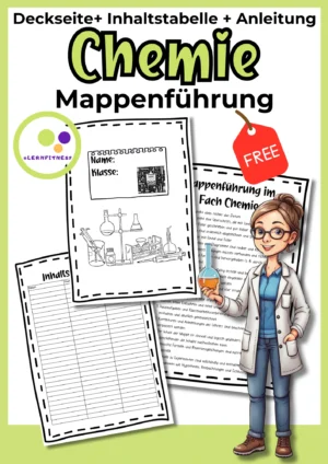 Cover des kostenlosen Sets zur Mappenf&uuml;hrung in Chemie mit Deckblatt, tabellarischem Inhaltsverzeichnis und Regeln.