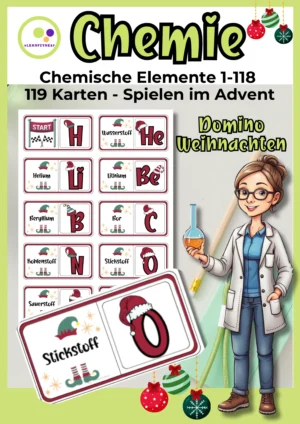 Deckblatt: Weihnachts-Domino: Elementsymbole und Elementnamen 1–118