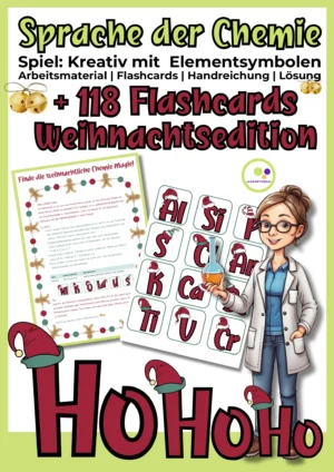 Deckblatt: Weihnachtswörter aus Elementsymbolen bilden – 118 Flashcards