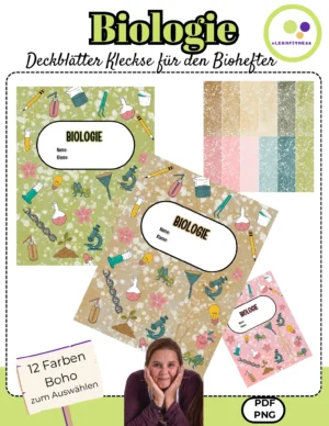 Originalcover der Biologie-Deckblätter mit Klecksen in Boho-Farben