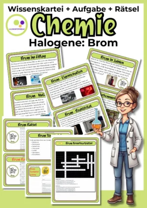 Titelblatt der Brom-Wissenskartei mit 6 Wissenskarten, Steckbrief und Rätseln