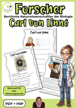 Titelblatt des Unterrichtsmaterials über Carl von Linné, Pflanzen, Tiere und Taxonomie