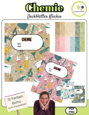 Originalcover der Chemie-Deckblätter mit Klecksen in Boho-Farben