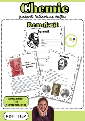 Titelblatt des Forschermaterials über Demokrit für Chemie und Physik