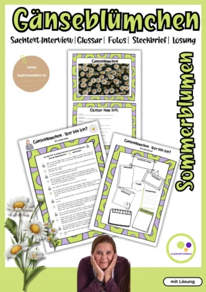 Deckblatt des Gänseblümchen-Materials mit Interview, Glossar, Fotos und Steckbrief