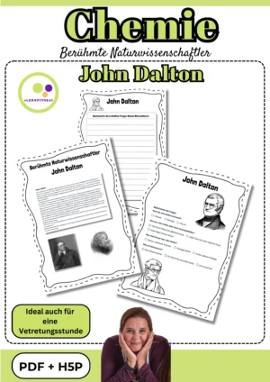 Titelblatt des Forschermaterials über John Dalton für Chemie und Physik