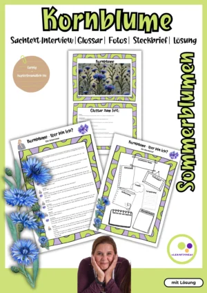 Deckblatt zum Kornblumen-Interview mit Glossar, Fotos und Steckbrief