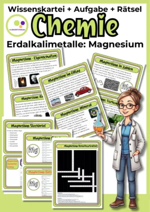 Titelbild: Magnesium Wissenskartei mit Steckbrief-Aufgaben und Rätseln