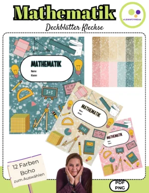 Cover der Mathematik-Deckblätter mit Klecksen in Boho-Farben