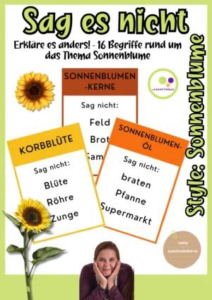 Deckblatt des Erklärspiels Sag es nicht zum Thema Sonnenblume