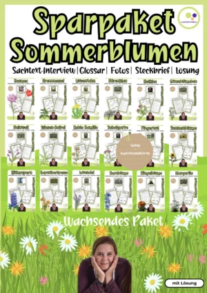 Cover des Sommerblumen-Materialpakets mit 18 Pflanzenporträts, Interviews, Glossaren und Steckbriefen