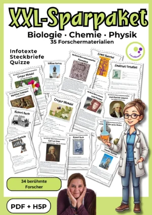 Cover des Forschermaterial-Pakets für Biologie, Chemie und Physik mit Infotexten, Steckbriefen und Quizzen