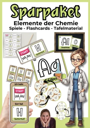 Cover des Chemie-Sparpakets mit Domino, Zwillingsspiel, Ich-habe-wer-hat-Karten, Flashcards und Tafelkarten